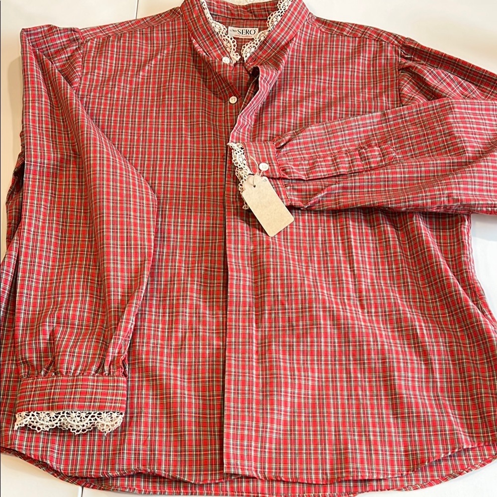 Ms. Sero‎ Shirtmakers - vintage size 16, plaid, lace, button up